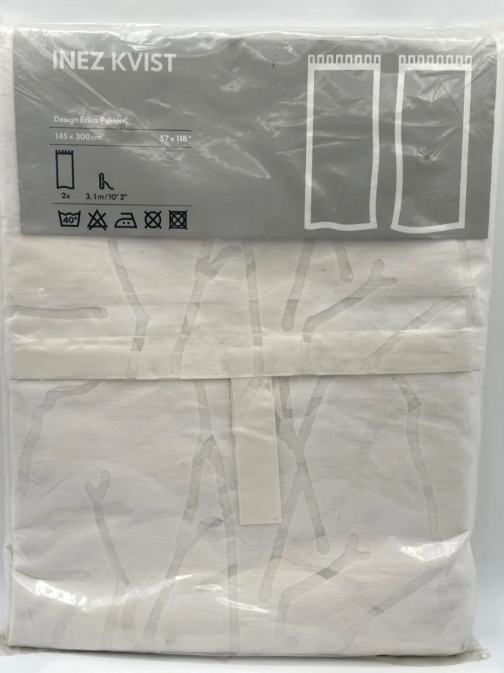 New IKEA Inez Kvist Ghost Tree White Curtain Panels 57”x 118” 2 Curtain Panels